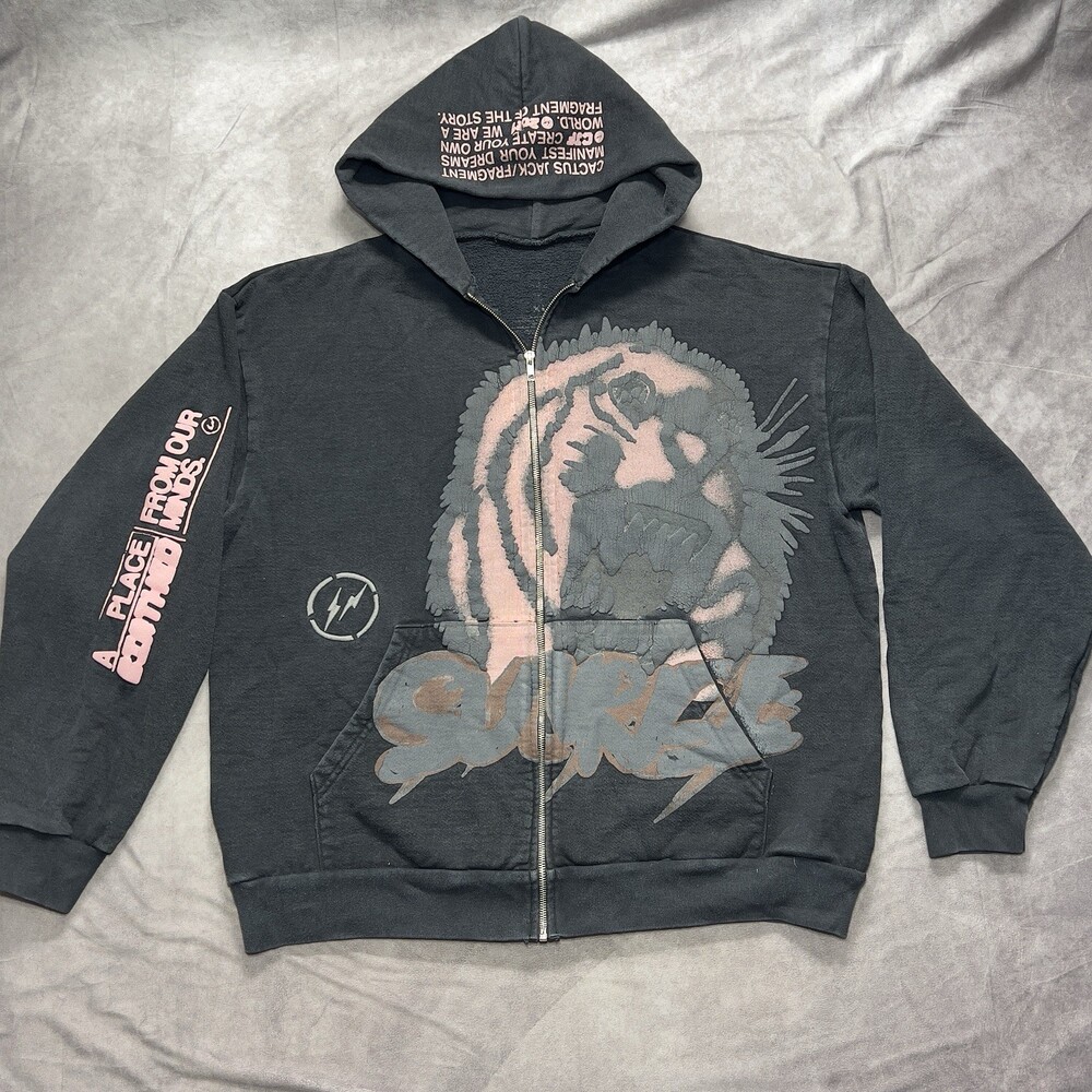 Travis Scott Cactus Jack Fragment Hoodie Mens XL Black Sunrise Tiger Full Zip